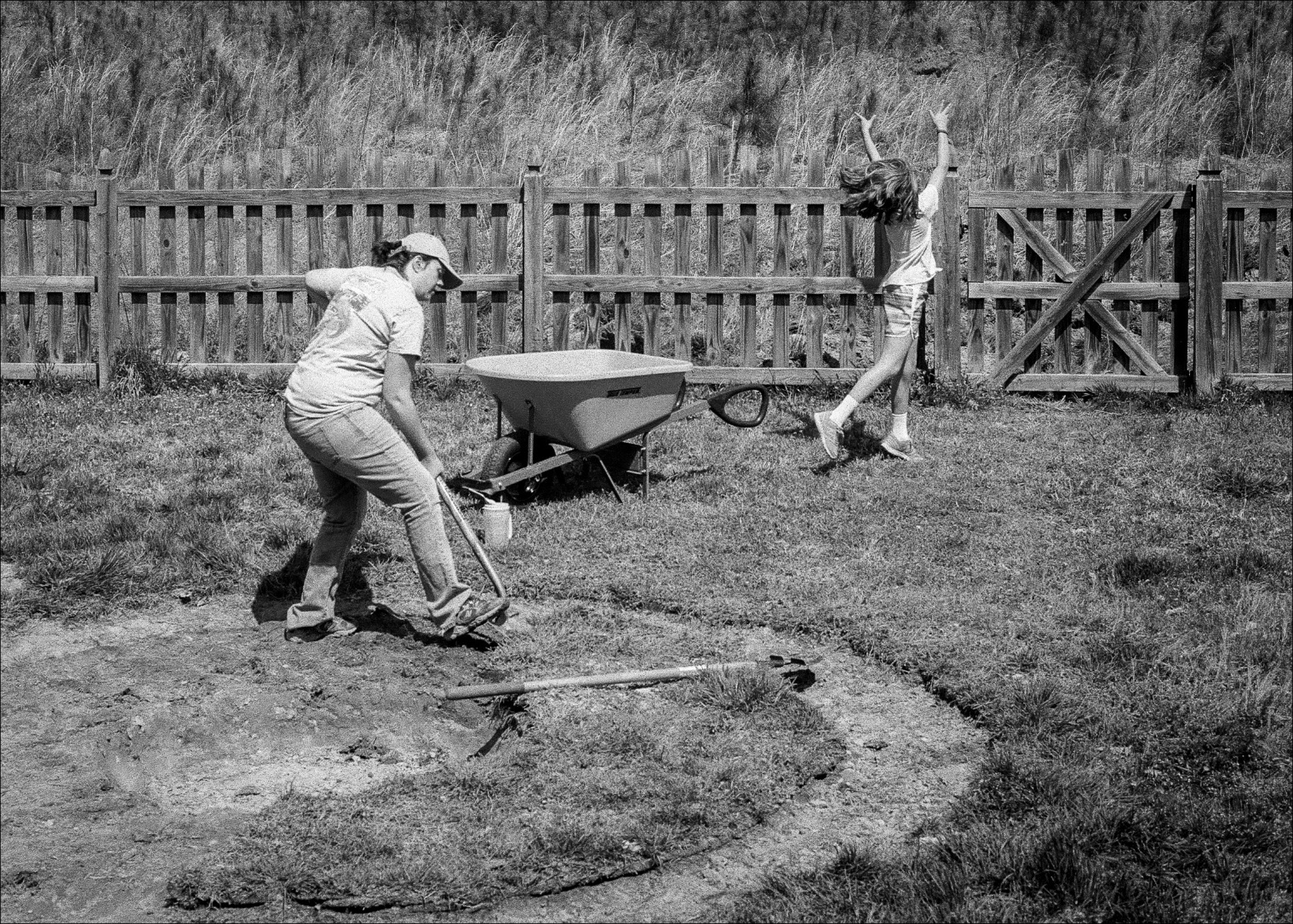 Erin and Bea starting work on the fire pit